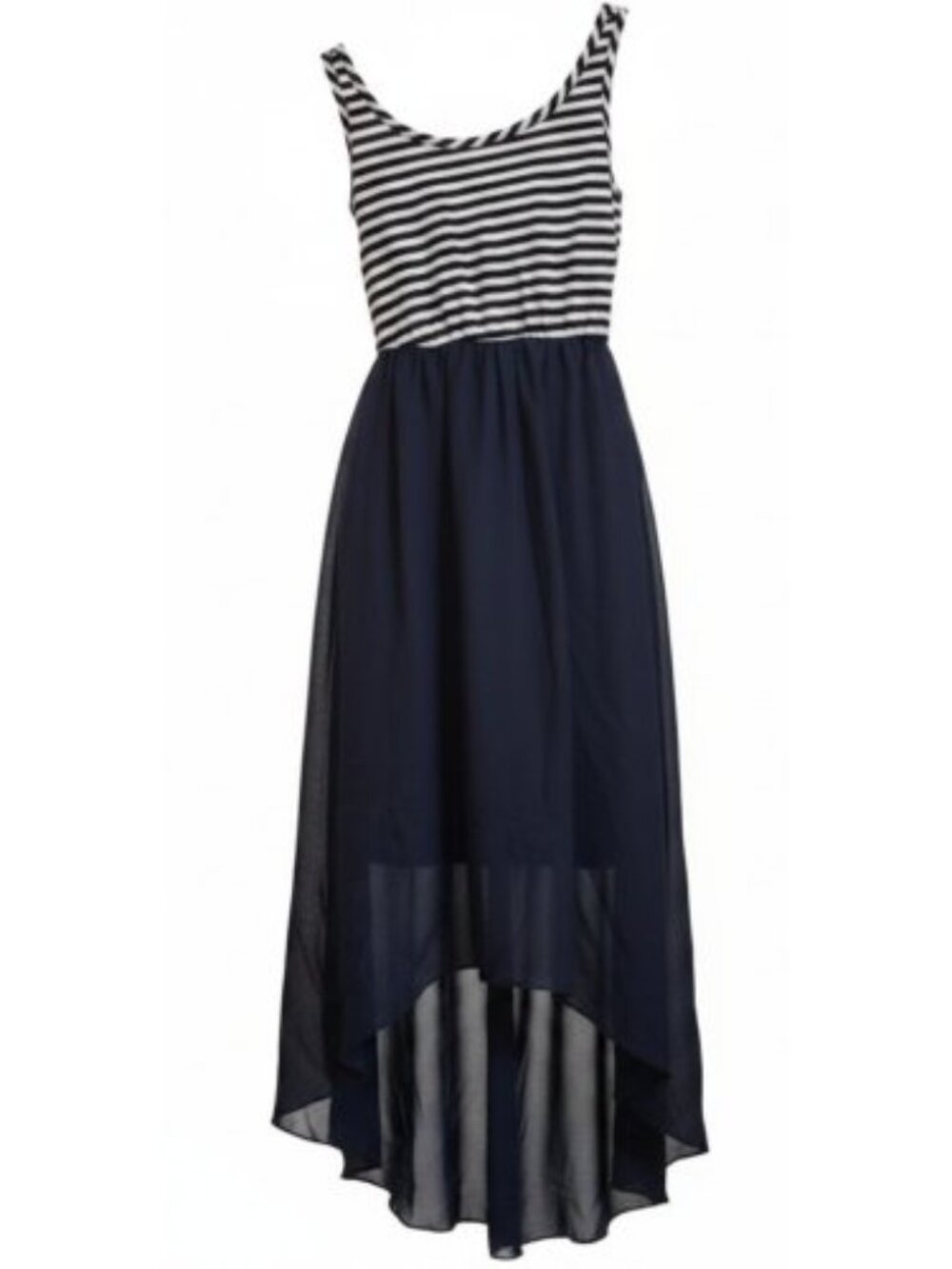 KIDDO by Katie Navy Blue Striped Hi Lo Tank Dress Girls Size 8 Criss Cross Back